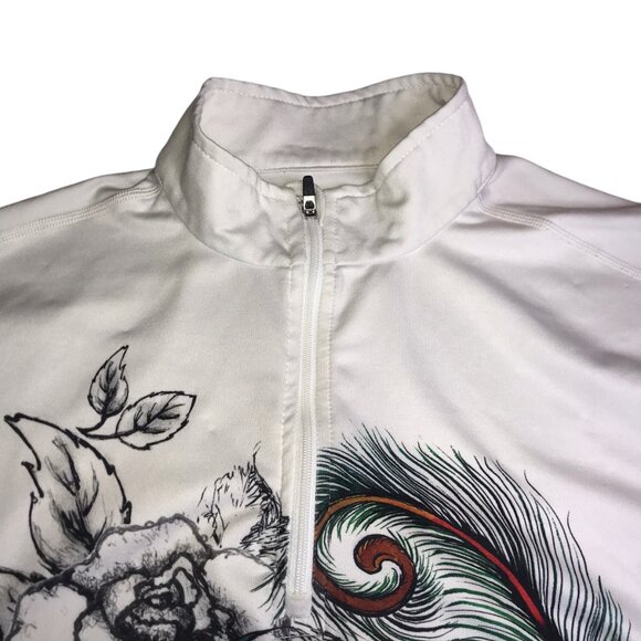 HOT CHILLYS White Half Zip Pullover White Hummingbird Bird Long Sleeve Women's L - Picture 4 of 9